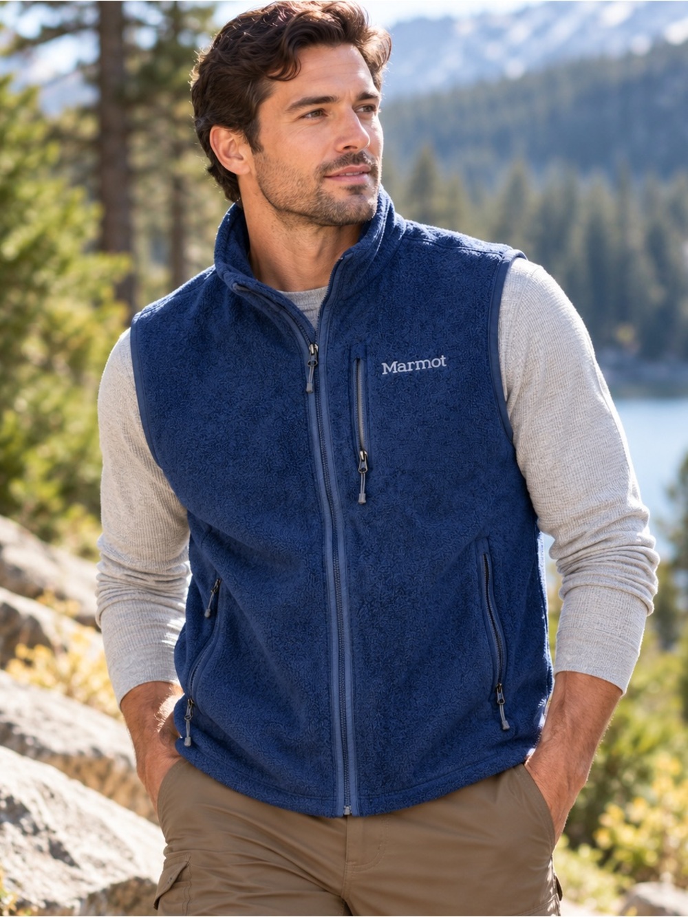 Marmot Men’s M Blue Fleece Full Zip Vest Outdoor Hiking